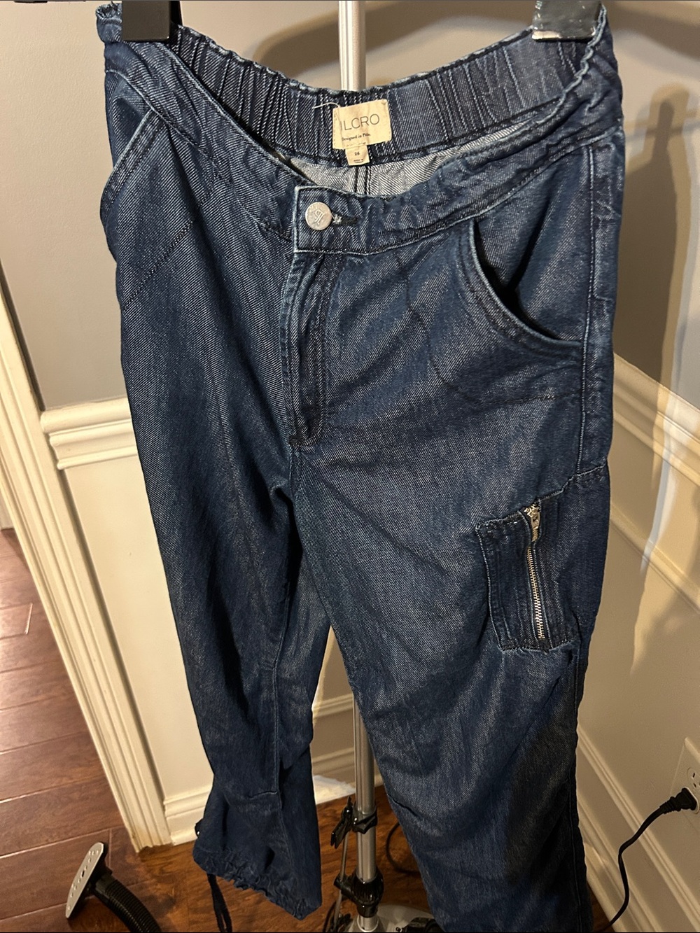 Pilcro Dark Blue Relaxed Denim Cargo Jeans